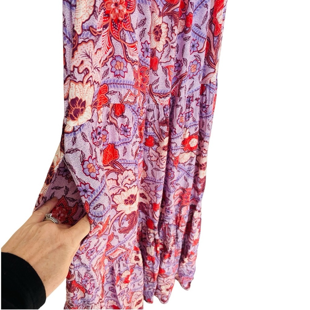 Knox Rose MEDIUM Purple Haze Floral Flutter Sleeve Tiered Maxi Dress Pockets - Picture 7 of 10